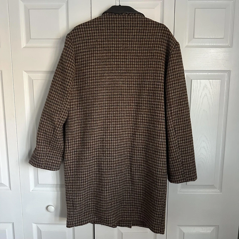 Abrigo vintage Andy Johns para mujer mediano marrón pata de gallo lana cuero cuello años 80 Foto 2 de 4