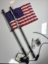 KEMIMOTO 366 modes 2PC 3FT Whip Lights LED Spiral Lighted w/Flag Remote ATV UTV
