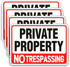 4 Pack Large No Trespassing Signs Private Property, 8x12 Inch Rust Free Aluminum