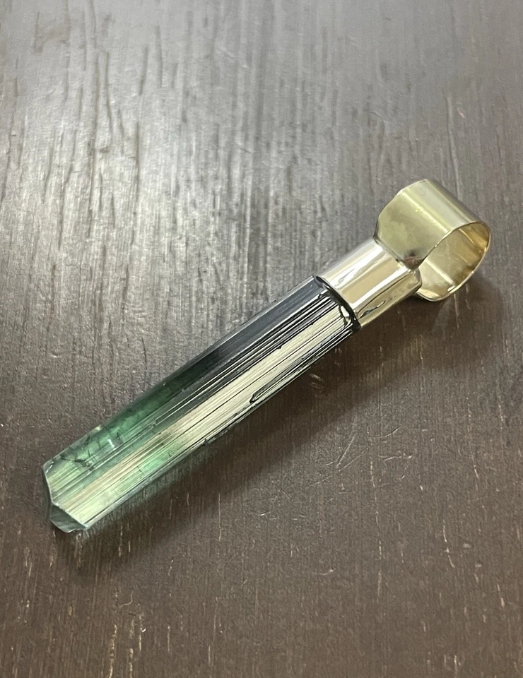 14K massives Gold blauer Turmalin Edelstein Kristall Halskette Anhänger! - Bild 2 von 4