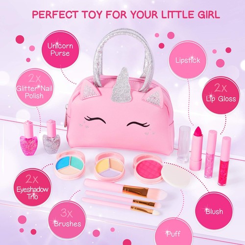 Kids Real Makeup Kit for Girls with Pink Unicorn Purse, Non Toxic Washable...  - Picture 3 of 6
