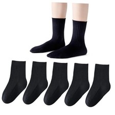 Unisex Kids Crew Socks Boys Dress Socks Soft Cotton Seamless 3-5T Black 5 Pack