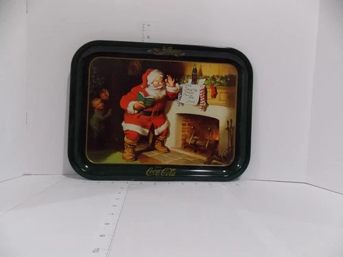 Vintage Coca-Cola Christmas Santa Metal Serving Tray Holiday Collectible Used