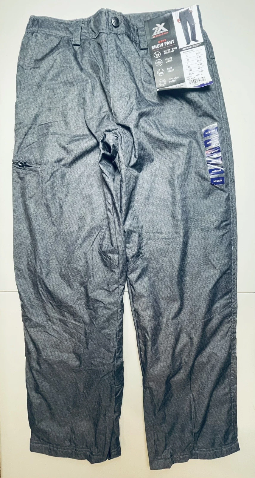 NWT Men’s Zeroxposur Snow Pants Medium 34-37” Waist Dark Gray Fleece Lined