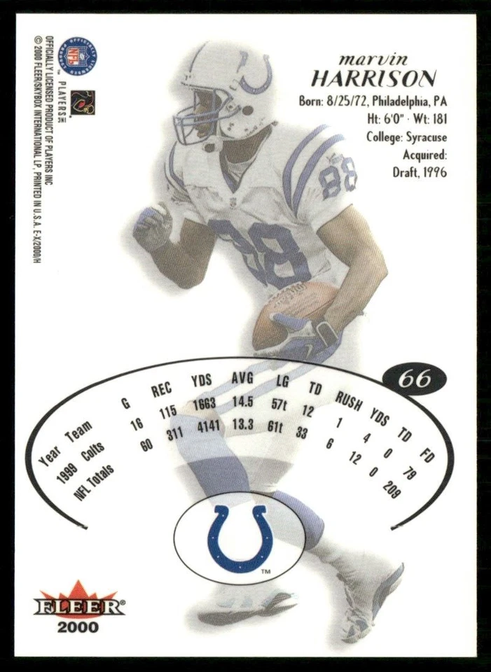 2000 Fleer E-X Marvin Harrison #66 - Image 2 of 2