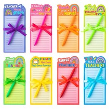 ANGOLIO Teacher Appreciation Notepads with Pens - Medium, Light Blue Rainbow 