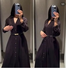 ZARA NEW WOMAN MIDI ZW COLL POPLIN SHIRT DRESS CHOCOLATE SIZE L Ref 5029/204