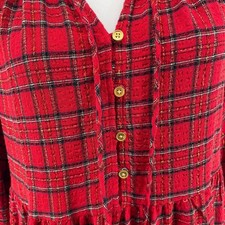 LOFT Red Plaid Tiered Mini Dress Womens Medium Metallic Thread Cottage Country