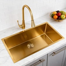 32'' Gold Kitchen Sink, Stainless Steel Sink Undermount Single Bowl Kitchen Sink
