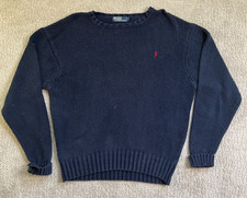 Polo Ralph Lauren Men  s L 100 Cotton Knit Sweater Navy Blue Red Pony Crewneck