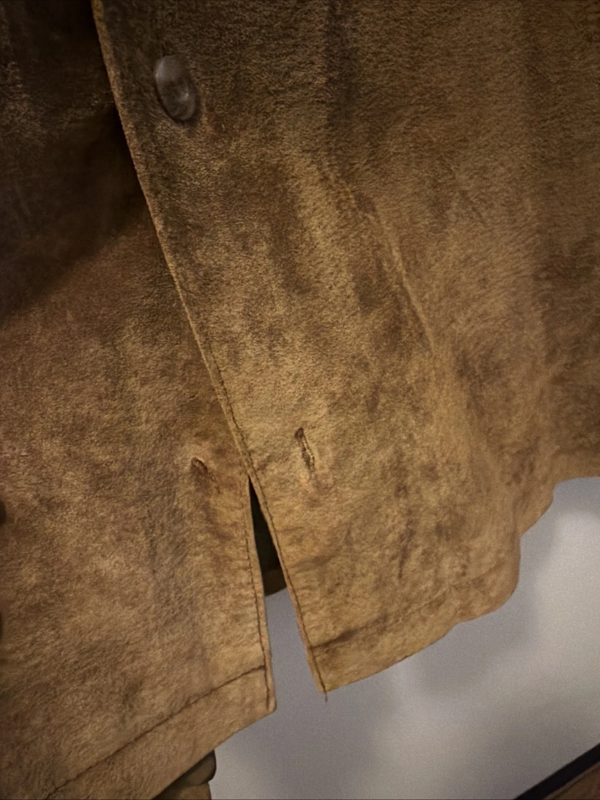 VTG Perry Ellis Mens Suede Leather Shirt Jacket L Lined Button Patch Pockets image 3