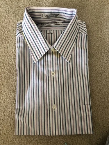 Van Heusen 15 1/2 15.5 Half Short Sleeve Men's Dress Shirt New White Blue Stripe