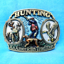 Hunting Belt Buckle Bird Dog Duck Hunt Buck Deer Sportsman Vtg 80s TGABC .MMR179