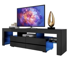 White LED TV Stand for Modern Entertainment With Drawers