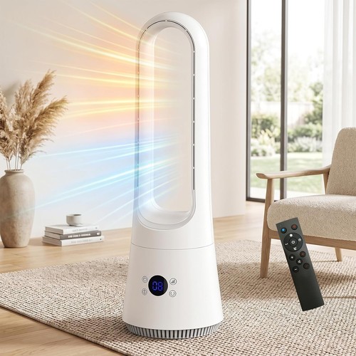 Bladeless Fan Heater Hot and Cold Tower Fan Quiet Remote Control
