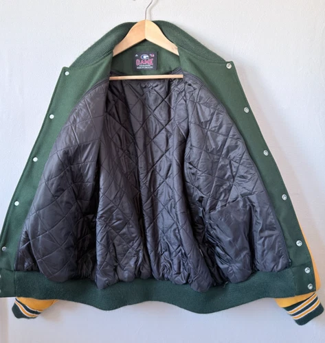 American Mens Classic Green Gold Letterman Varsity Team Jacket Large Made In USA image 5