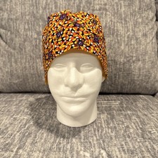 Scrub Cap Halloween Candy Corn W/ Purple Spiders