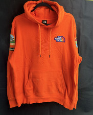 The North Face Novelty Patch Hoodie Men Medium Orange Kangaroo Pocket Drawstring
