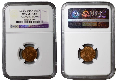 British India 1932 (C) 1/12 Anna NGC UNC Details