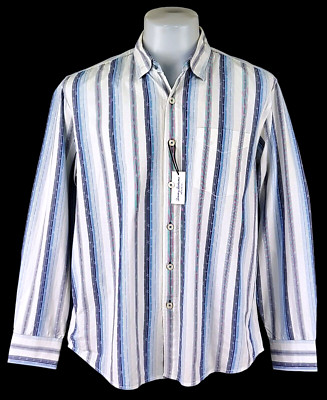 Tommy Bahama Island CRAFTED Herren Baumwolle blau L/S ABENDHEMD - L - £109