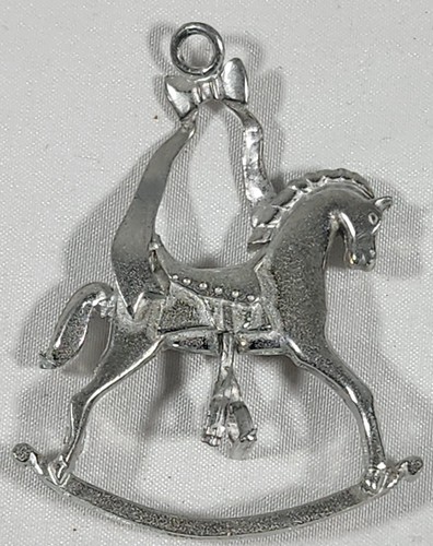 Rare Vintage Pewter Rocking Horse 2" Christmas Ornament