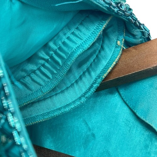 Vtg Nite Line Evening Dress Womens size 14 Aqua Silk Beaded Sequin Tiered Shift - Picture 7 of 12