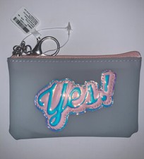 Claire  s Gray Translucent Zip Pouch Pink Trim Keychain Bag  Yes   Patch