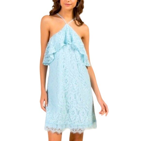 Francescas NWT Womens Light Blue Lace Ruffle Flounce Mini Dress MEDIUM  Stretch