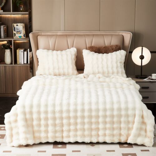 Luxury Plush Throw Blanket Super Soft Cozy Fuzzy Blanket Faux Fur Bed Blanket - Picture 29 of 76