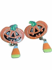 Lunch At The Ritz LATR Jack O Lantern Candy Corn Pierced Earrings Retired Vtg 
