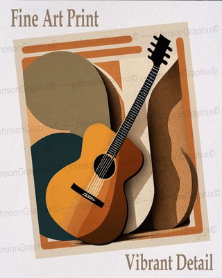 Guitar Wall Art Print, Acoustic Guitar, Mid Century Modern Music