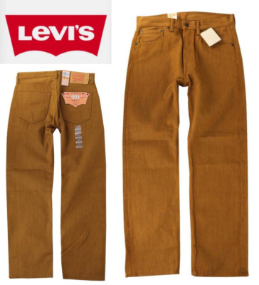 LEVI'S 501 MEN'S SHRINK TO FIT STRAIGHT LEG JEANS BUTTON FLY CURRY