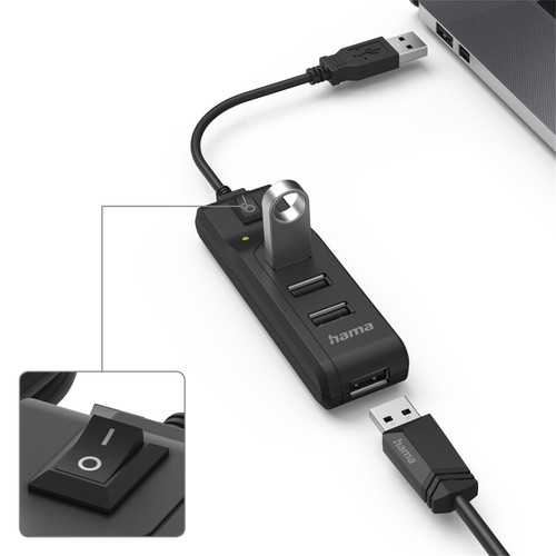 Hama Hub USB 2.0 Mulitport, 4-fach USB-A Splitter Verteiler mit Ein-/Ausschalter - Bild 3 von 6