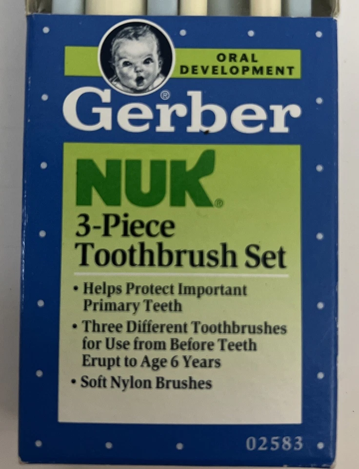 Juego de 3 cepillos de dientes Gerber Nuk 1991 vintage masajeador infantil Foto 2 de 4