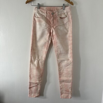 AEO AMERICAN EAGLE PINK TIE DYE JEGGINGS JEANS STRETCH SIZE 00 SKINNY DISTRESSED