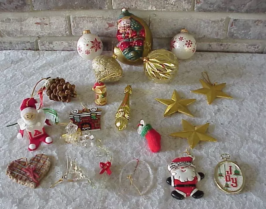 Vintage Christmas Ornaments Lot Of 21 Items Santa on Moon Stars