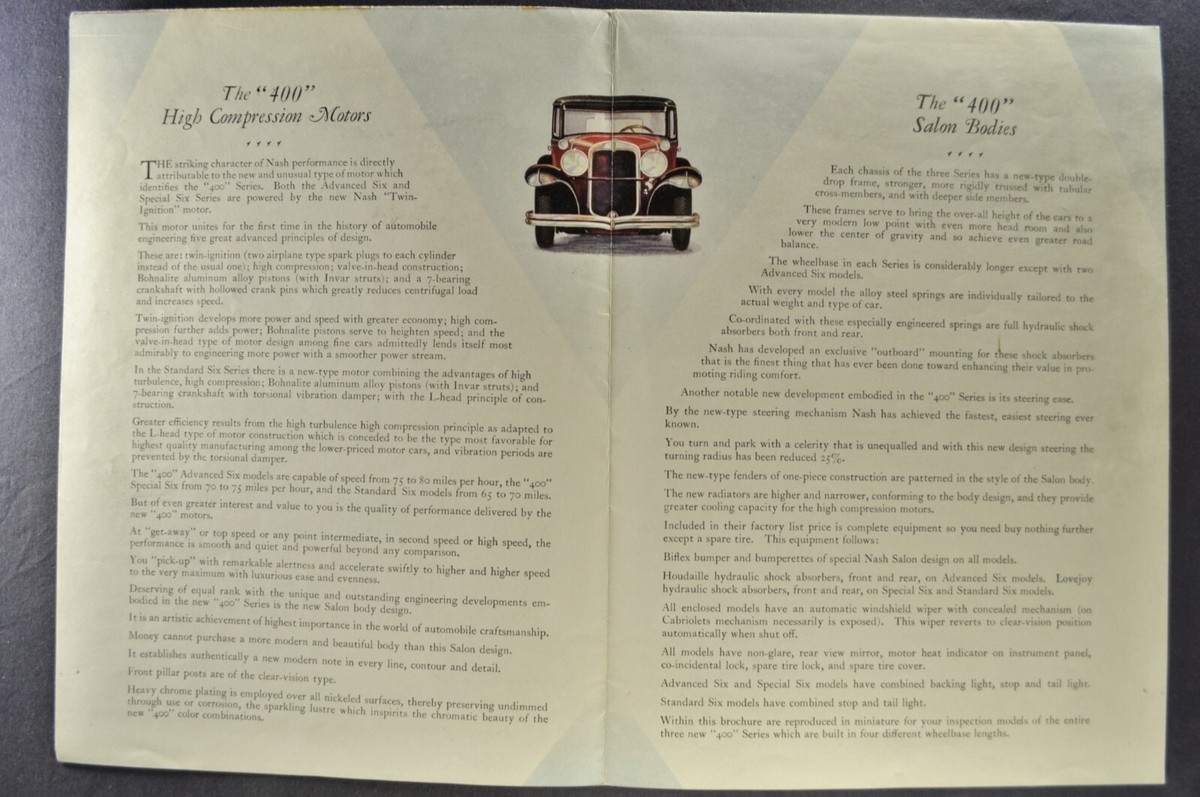 1929 Nash 400 Brochure Standard Special Advanced 6 Sedan Cabriolet