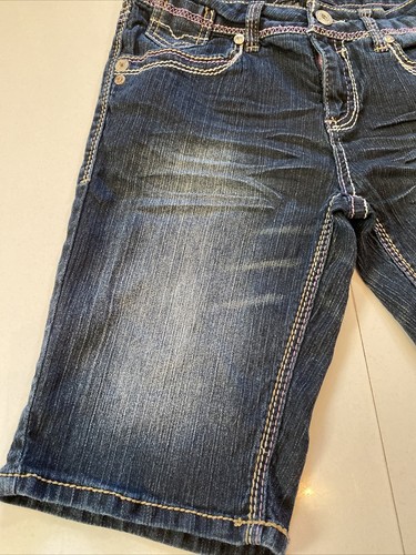 Z Cavaricci Girls Size 16 Blue Distressed Dark Wash Denim Long Shorts - Picture 6 of 12