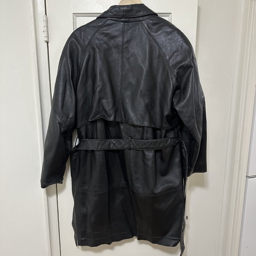 Vintage G-III Jacket Mens L Black Trench Coat Global Identity Leather - Picture 4 of 4