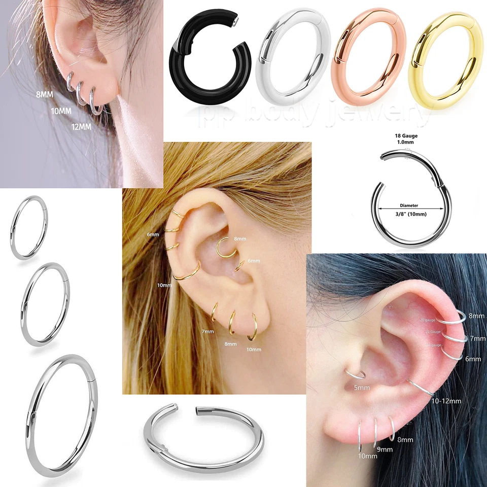 Hinged Seamless Segment Ring Cartilage Nose Hoop Labret Earring Septum - Image 2 of 4