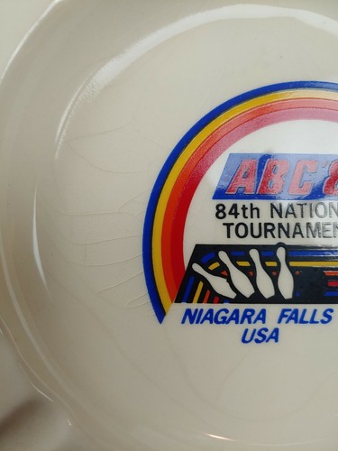 Vintage Ceramic Advertising Ashtray ABC 87 Niagara Falls Bowling Crazing Prop - Picture 6 of 7