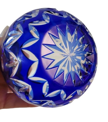 Mini ciotola rosa portacandele in cristallo taglio a trasparente blu reale  - Foto 4 di 7