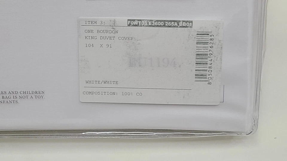 Frette One Bourdon King Duvet Cover White/White 100% Crisp Cotton Percale - Image 2 of 4