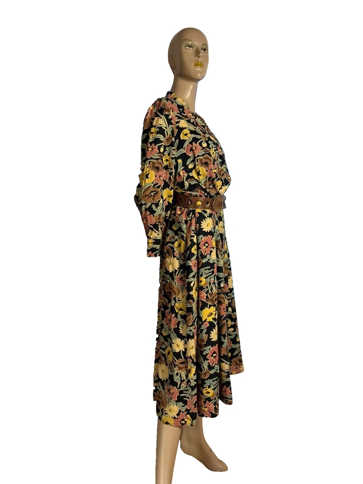 Original 30er Vintage Kleid Schurwoll Krepp schwarz altrosa gelb 42 44 Rarität - Bild 3 von 4