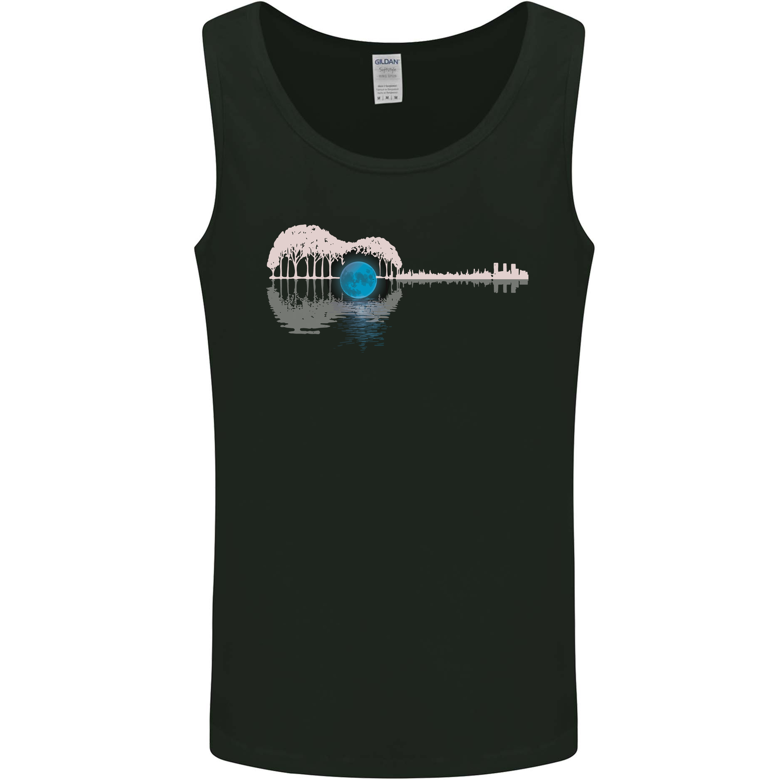 Acoustic Guitar Water Reflection Music Moon Mens Vest Tank Top