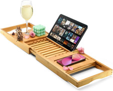 Luxury Foldable Bathtub Tray Caddy - Waterproof Wooden Bath Organizer for Wine,