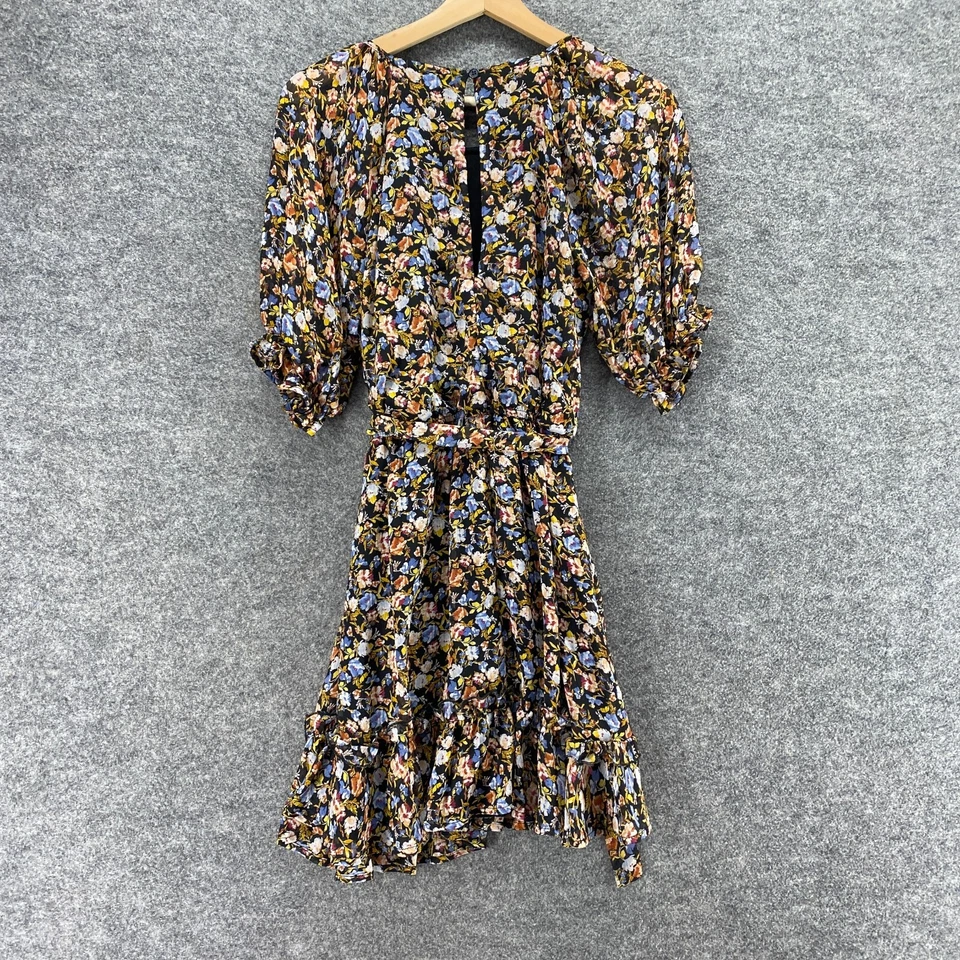 Trixxi Dress Women S Small Black Floral Sheath Midi Belted 3/4 Sleeve Lined - Image 2 of 4