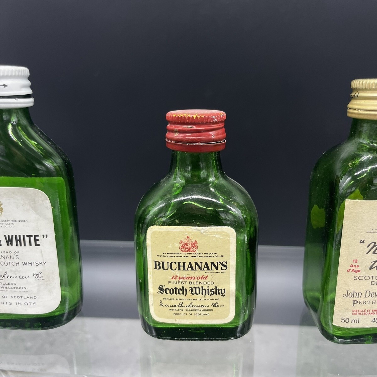 9 Vintage Scotch Whisky Miniature Green Glass Airline