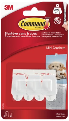 3M Command Mini-Haken Kunststoff Größe: S weiß 3er Pack Tragkraft: 225 g