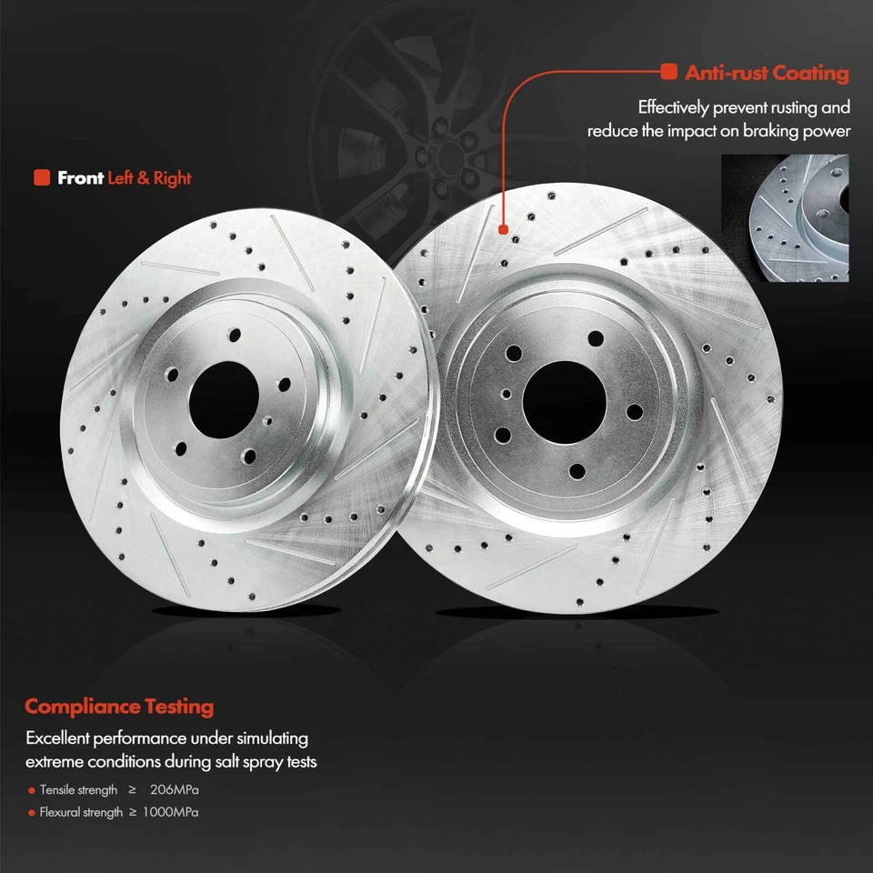 Rotor de freno delantero perforado y pastilla de freno de cerámica para INFINITI Q50 Q60 Nissan 370Z Foto 4 de 4